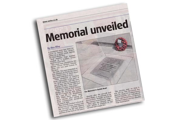 Barnet War Memorials Association - The Golders Green Wreath News Clipping